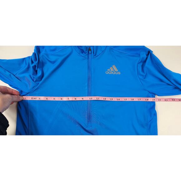 Adidas sz S running prime green vivid blue 1/4 zip with thumb holes performance - Picture 4 of 5